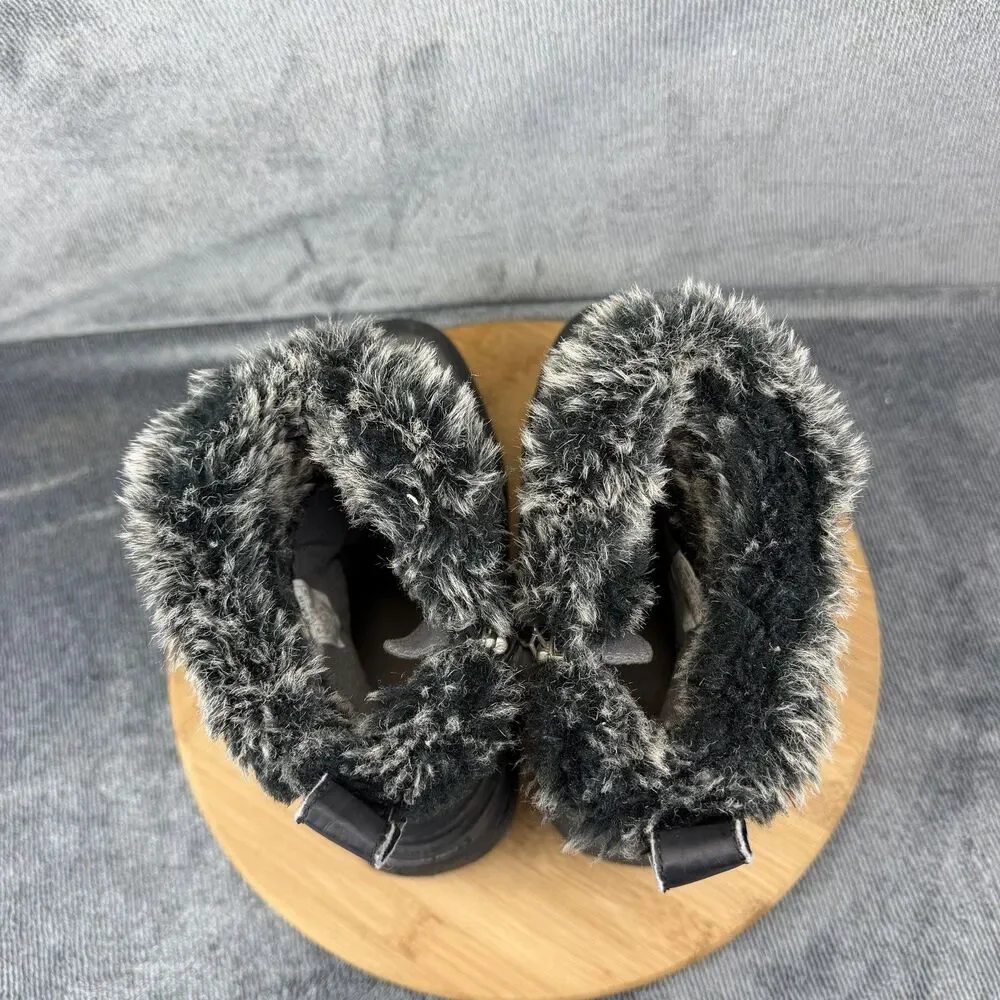The North Face Snow Boots Boys Size 6 Black Fur Trim Lined Insulated Winter Zip